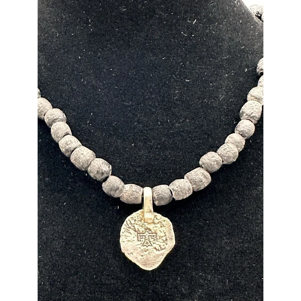 Natural Java Glass Beads Necklace Sterling Silver Thunderbird Pendant Artisan